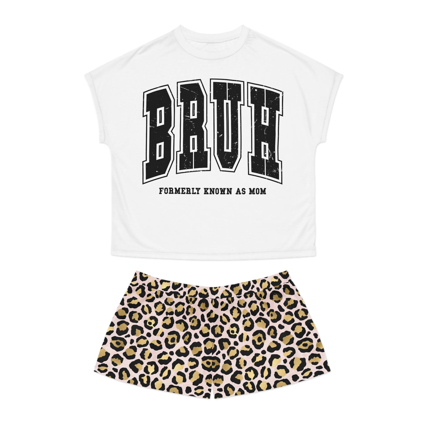 BRUH Formally Known as Mom Women's Short Pajama Set - Cheetah Print Lounge Wear | Comfortable Sleepwear