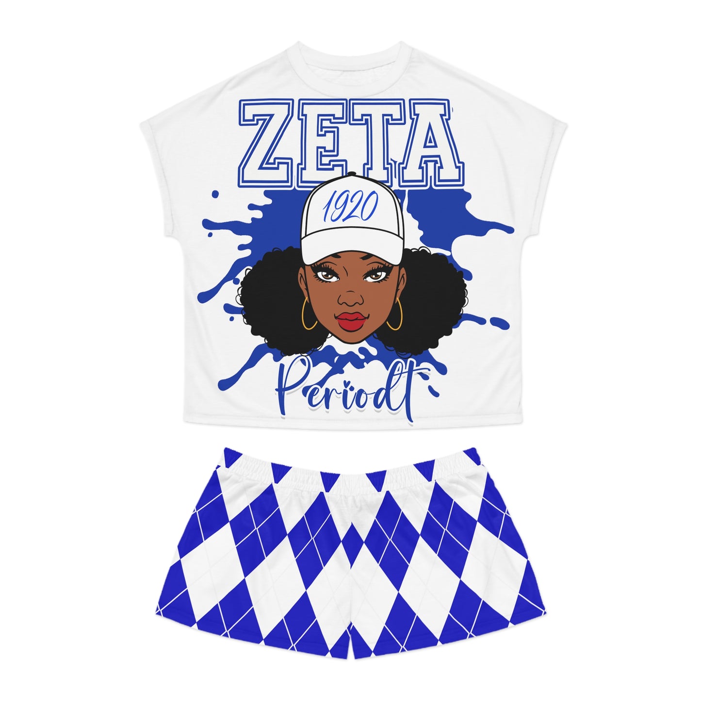 Zetas Sorority Women's Short Pajama Set - Argyle Blue and White Lounge Wear | Comfortable Sleepwear for Sorority Sisters