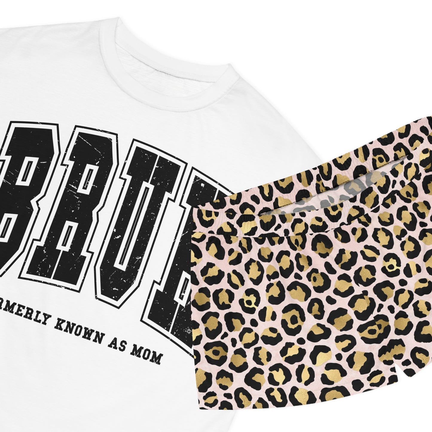 BRUH Formally Known as Mom Women's Short Pajama Set - Cheetah Print Lounge Wear | Comfortable Sleepwear