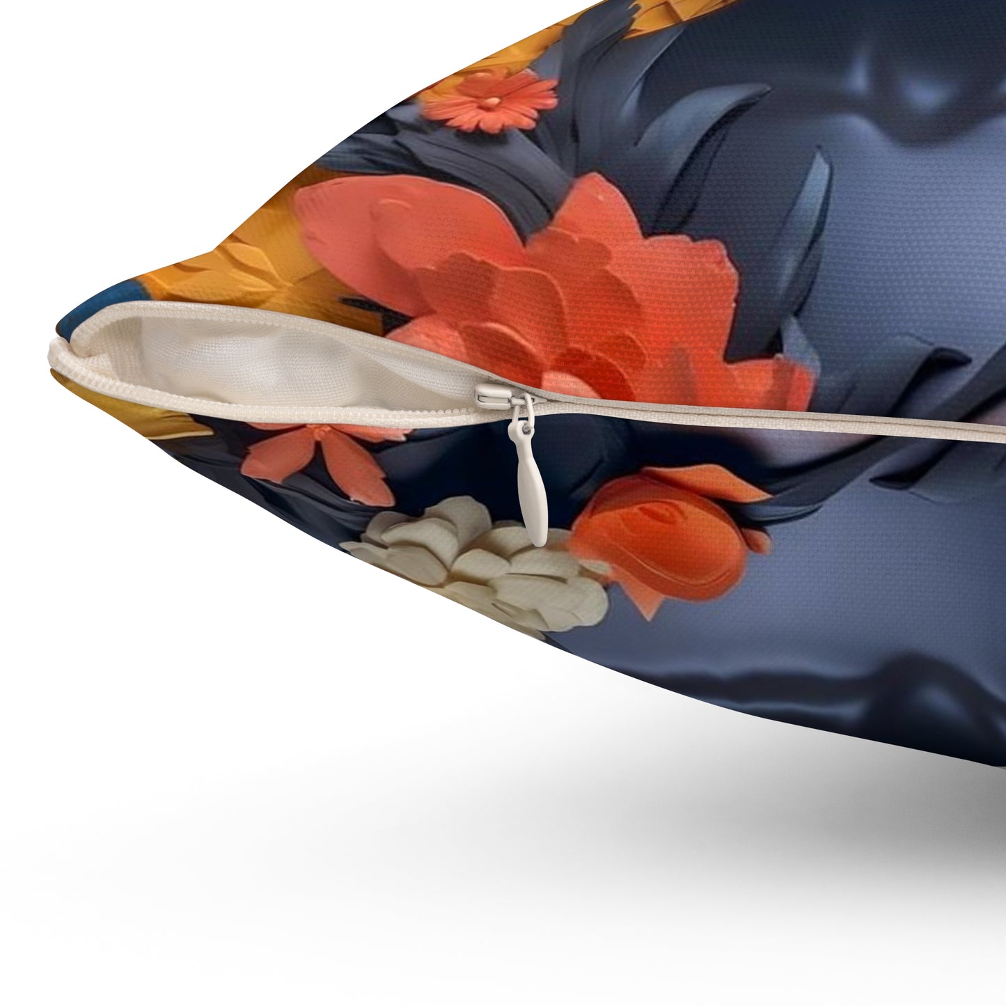 Black Woman in Multi-Colored Floral Pattern Spun Polyester Square Pillow