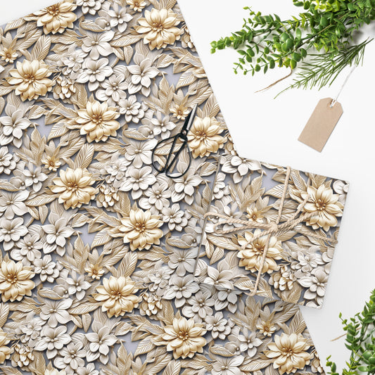 Cream and Gold Flower Wrapping Paper