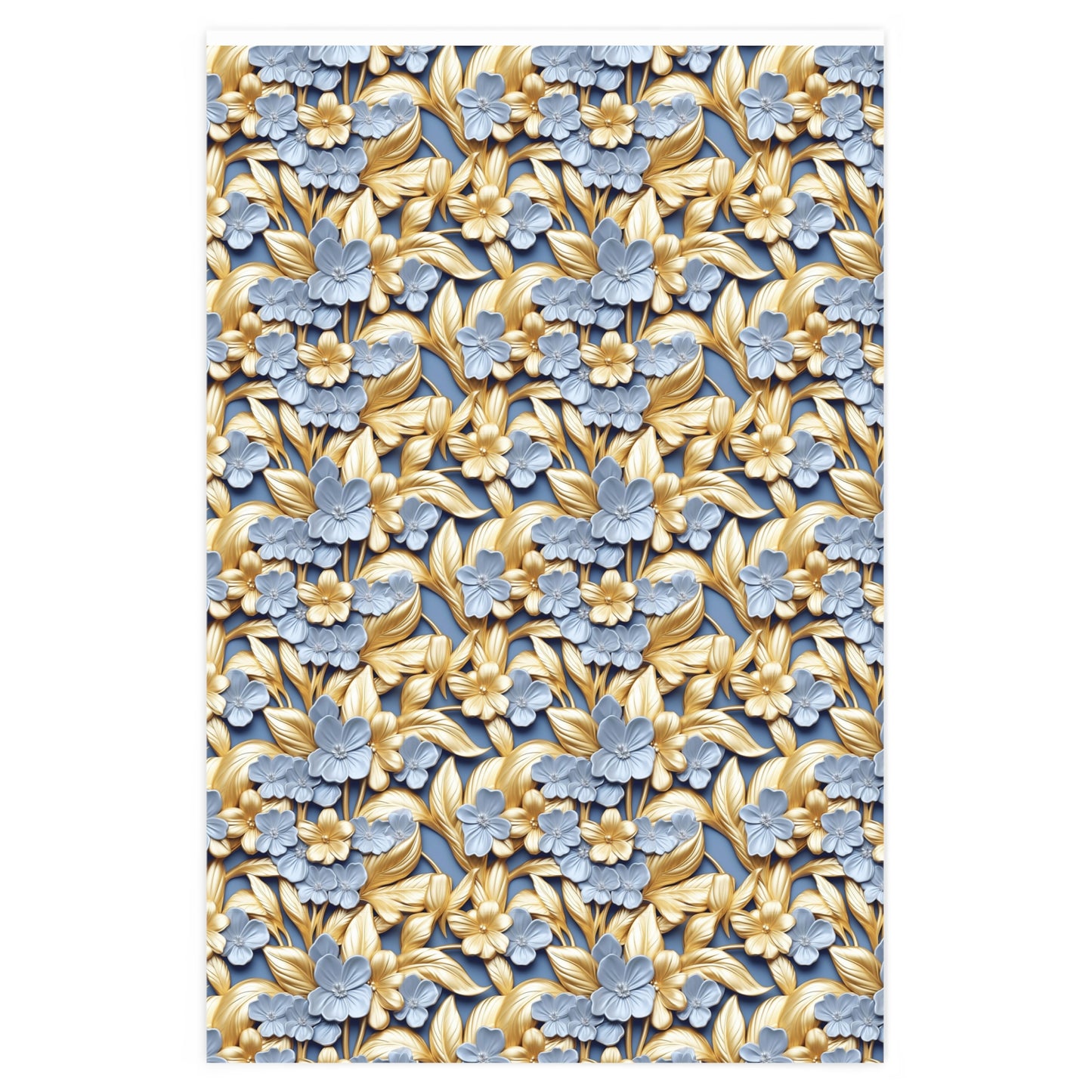 Gold and Blue Flowers Wrapping Paper