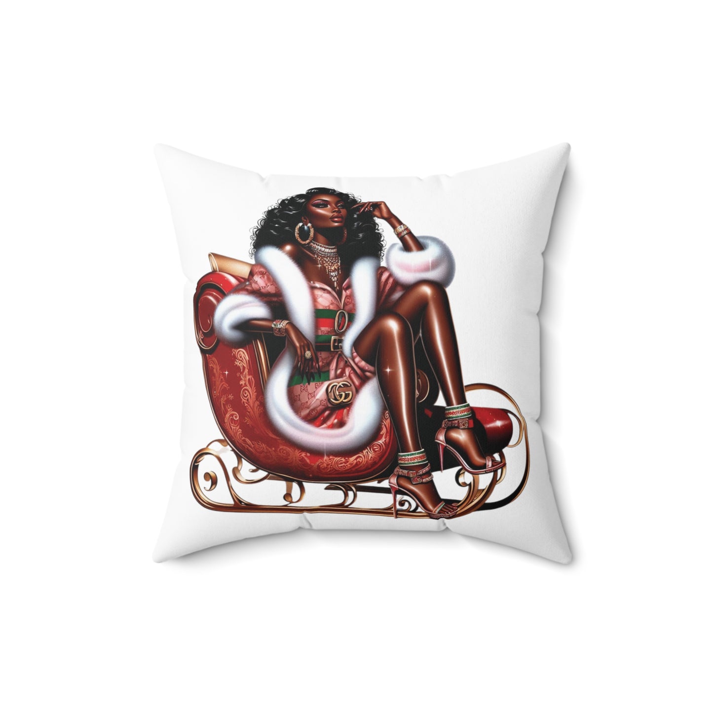 RM Sleigh All Day Sexy Mrs Claus Spun Polyester Square Pillow