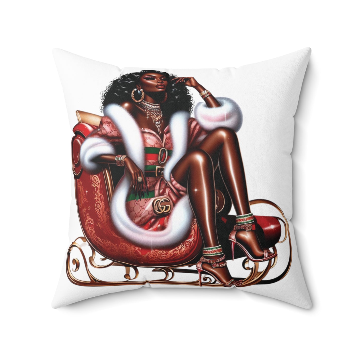 RM Sleigh All Day Sexy Mrs Claus Spun Polyester Square Pillow