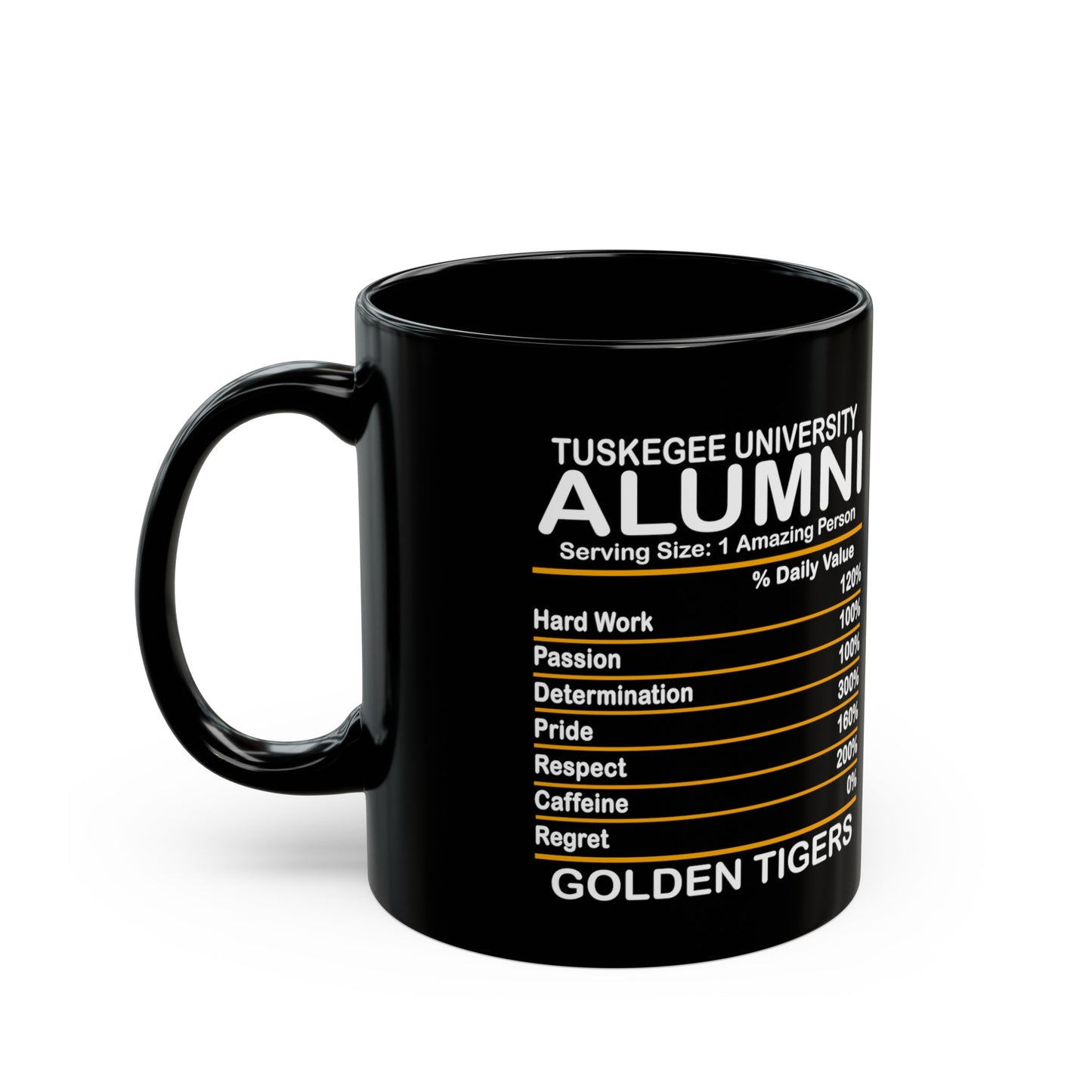 Golden Tigers Tuskegee Alumni HBCU Black Mug (11oz)