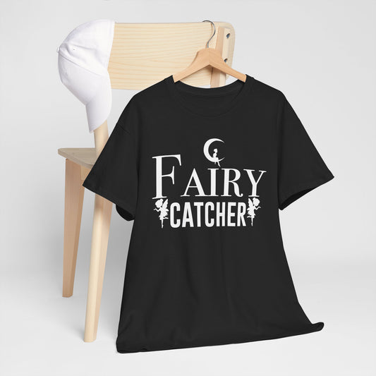 Fairy Catcher Unisex Heavy Cotton Tee - Enchanting Black Shirt for Dreamers and Fantasy Lovers