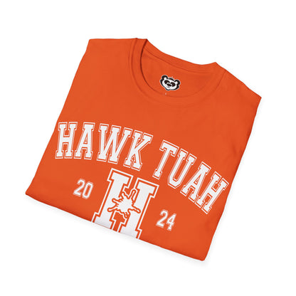 Hawk Tuah Spit on That Thang Funny College Style Unisex Softstyle T-Shirt Gift for Her White Print