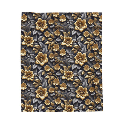 Velveteen Plush Gold Flowers Blanket