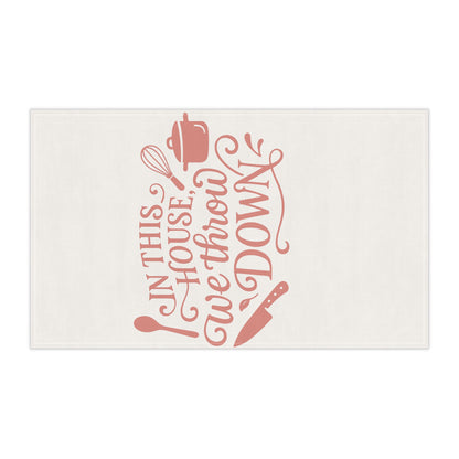 "We Throw Down" Kitchen Tea Towels, Fun Home Decor, Gift for Chefs, Housewarming Present, Cooking Enthusiast, Kitchen Humor