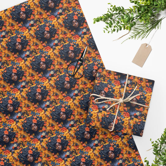 Floral pattern with African American woman Wrapping Paper