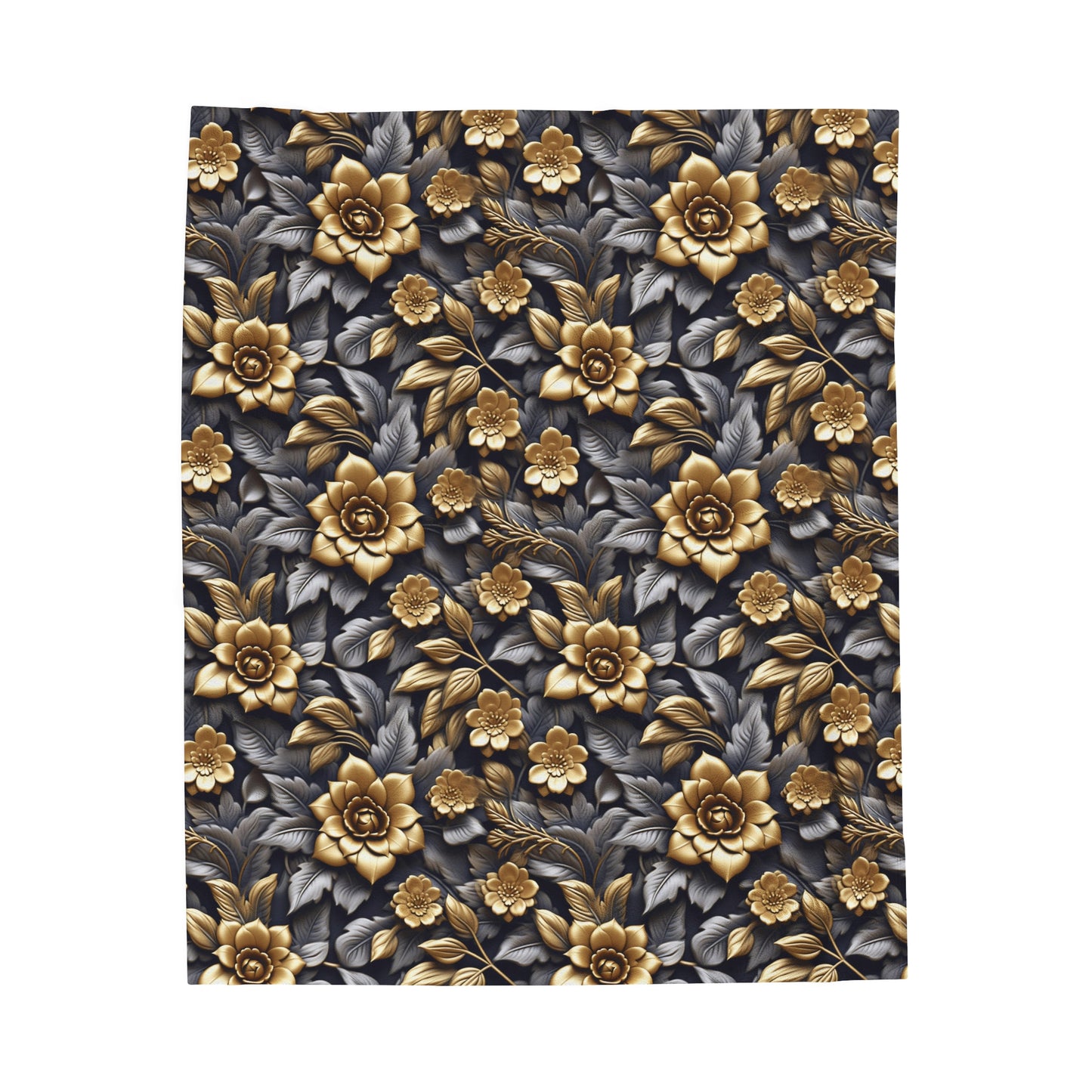 Velveteen Plush Gold Flowers Blanket