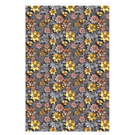 Gold Metal Roses Wrapping Paper