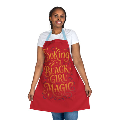 Red Cooking Apron with Black Girl Magic, Fun Kitchen Gift, Cooking Apparel, Chef Gift, Culinary Inspiration
