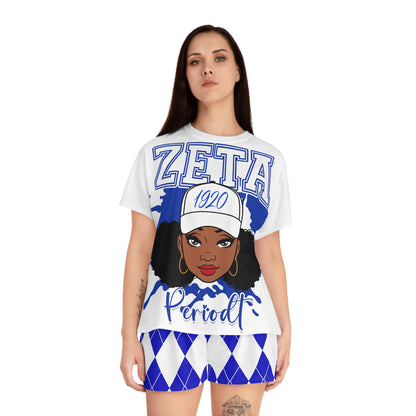 Zeta Sorority Women's Short Pajama Set - Argyle Blue and White Lounge Wear | Comfortable Sleepwear for Sorority Sisters