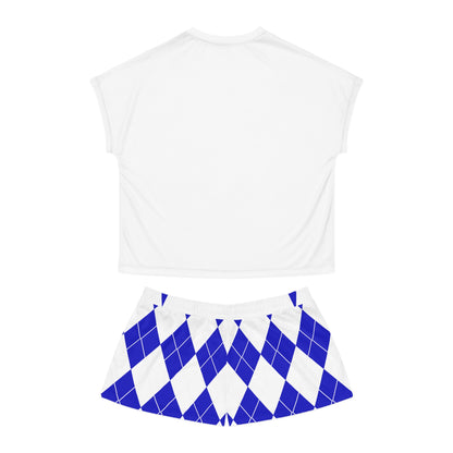 Zeta Sorority Women's Short Pajama Set - Argyle Blue and White Lounge Wear | Comfortable Sleepwear for Sorority Sisters