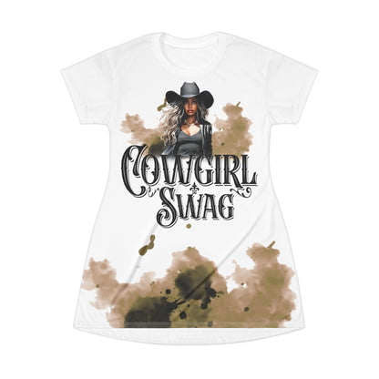 Country Cowgirl Swag T-Shirt Dress (AOP)