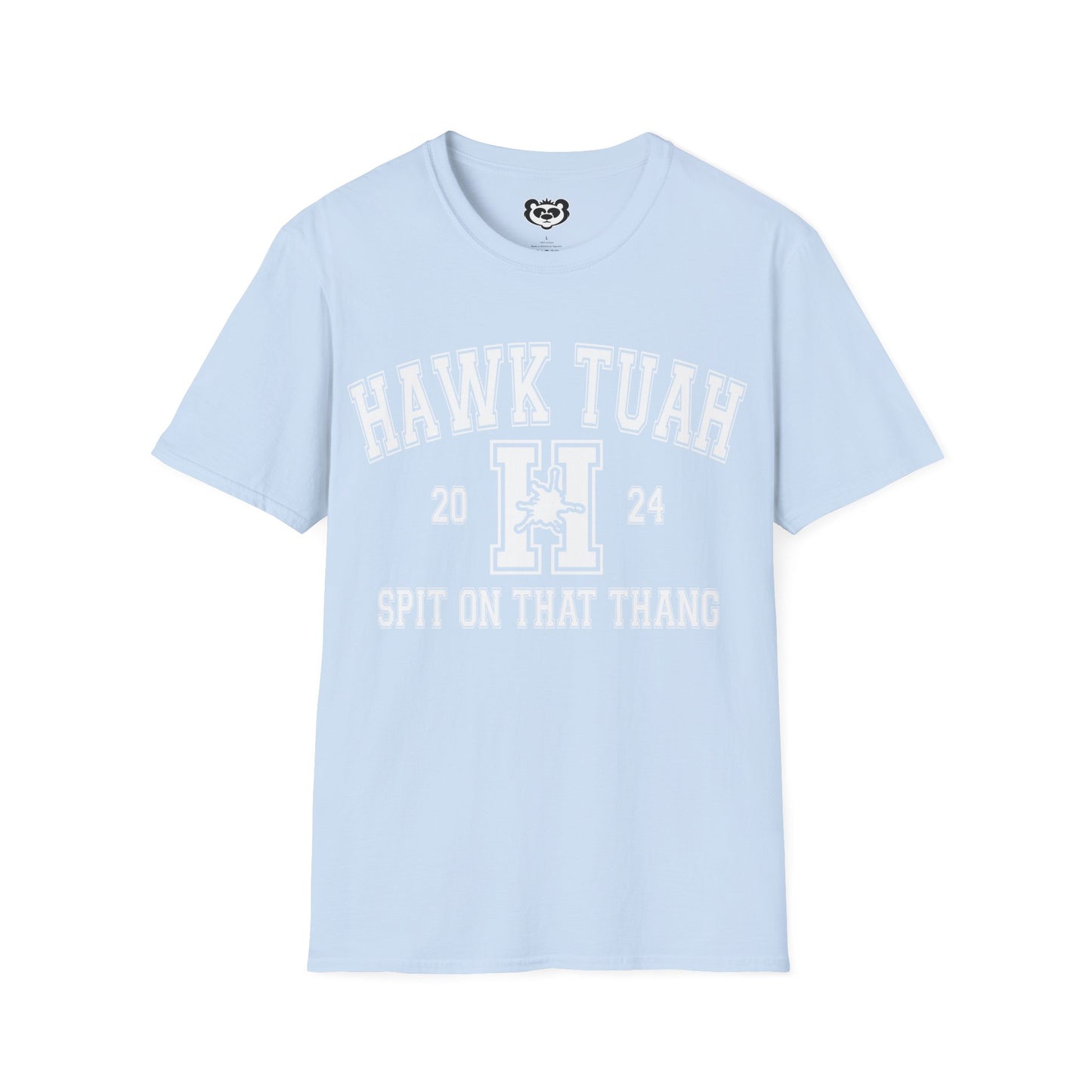 Hawk Tuah Spit on That Thang Funny College Style Unisex Softstyle T-Shirt Gift for Her White Print