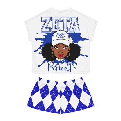 Zetas Sorority Women's Short Pajama Set - Argyle Blue and White Lounge Wear | Comfortable Sleepwear for Sorority Sisters