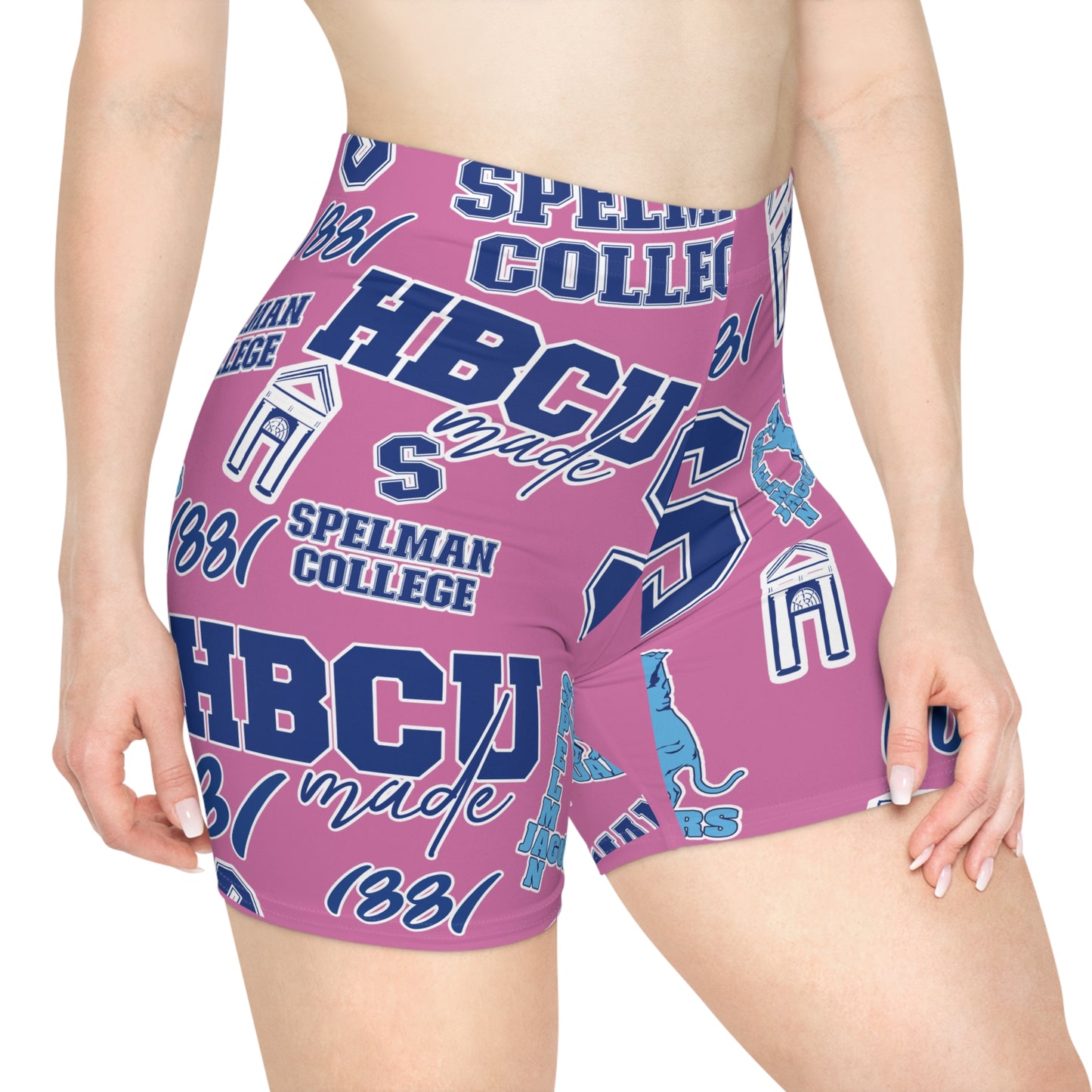 Spelman College HBCU Women's Biker Shorts for Students and Alumni Breast Cancer Awareness