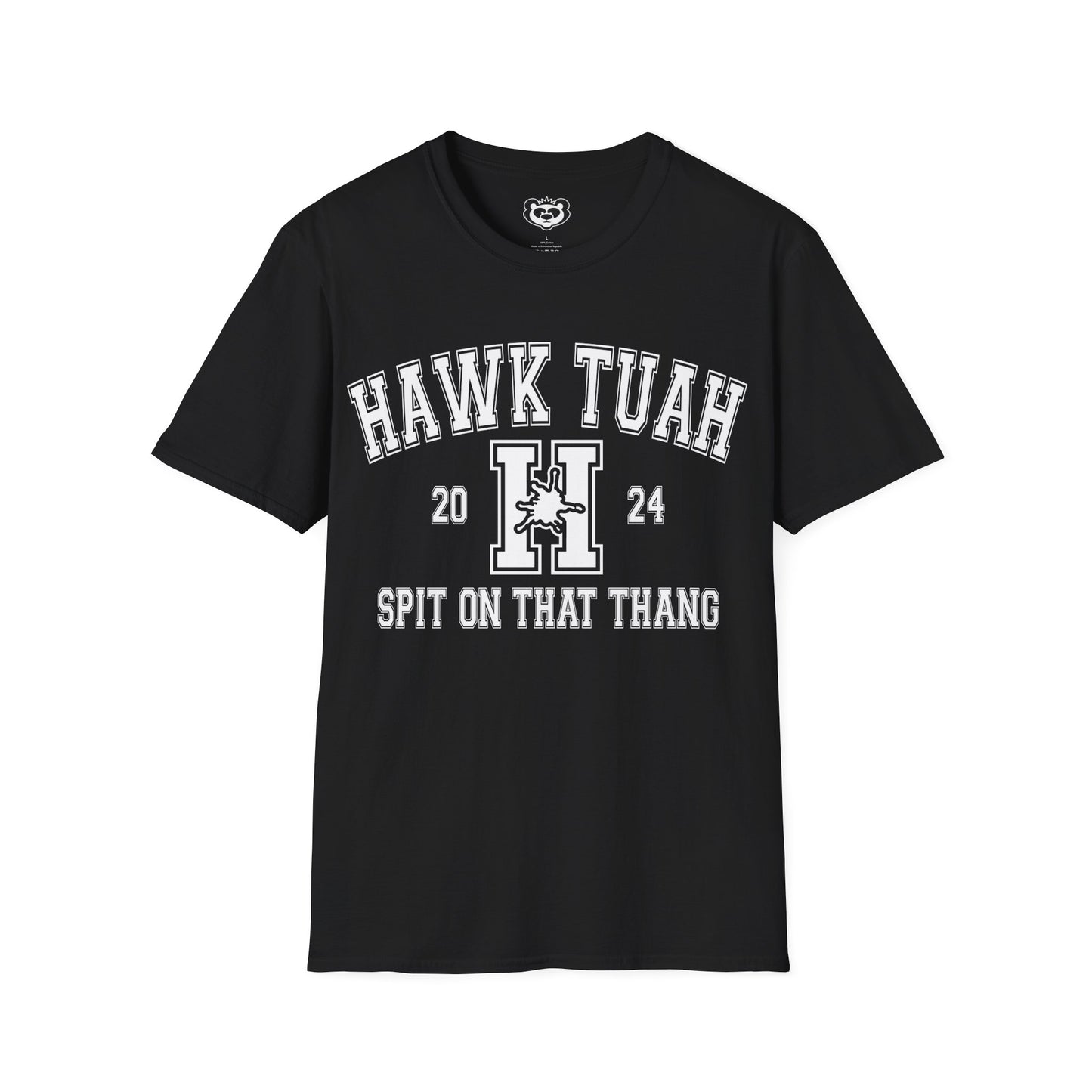 Hawk Tuah Spit on That Thang Funny College Style Unisex Softstyle T-Shirt Gift for Her White Print