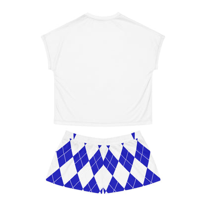 Zetas Sorority Women's Short Pajama Set - Argyle Blue and White Lounge Wear | Comfortable Sleepwear for Sorority Sisters