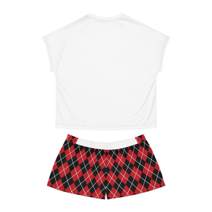 The Redz Sorority Women's Short Pajama Set - Argyle Red and Black Lounge Wear | Comfortable Sleepwear for Sorority Sisters