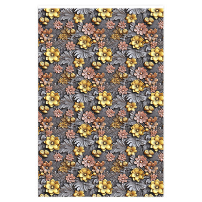 Gold Metal Roses Wrapping Paper