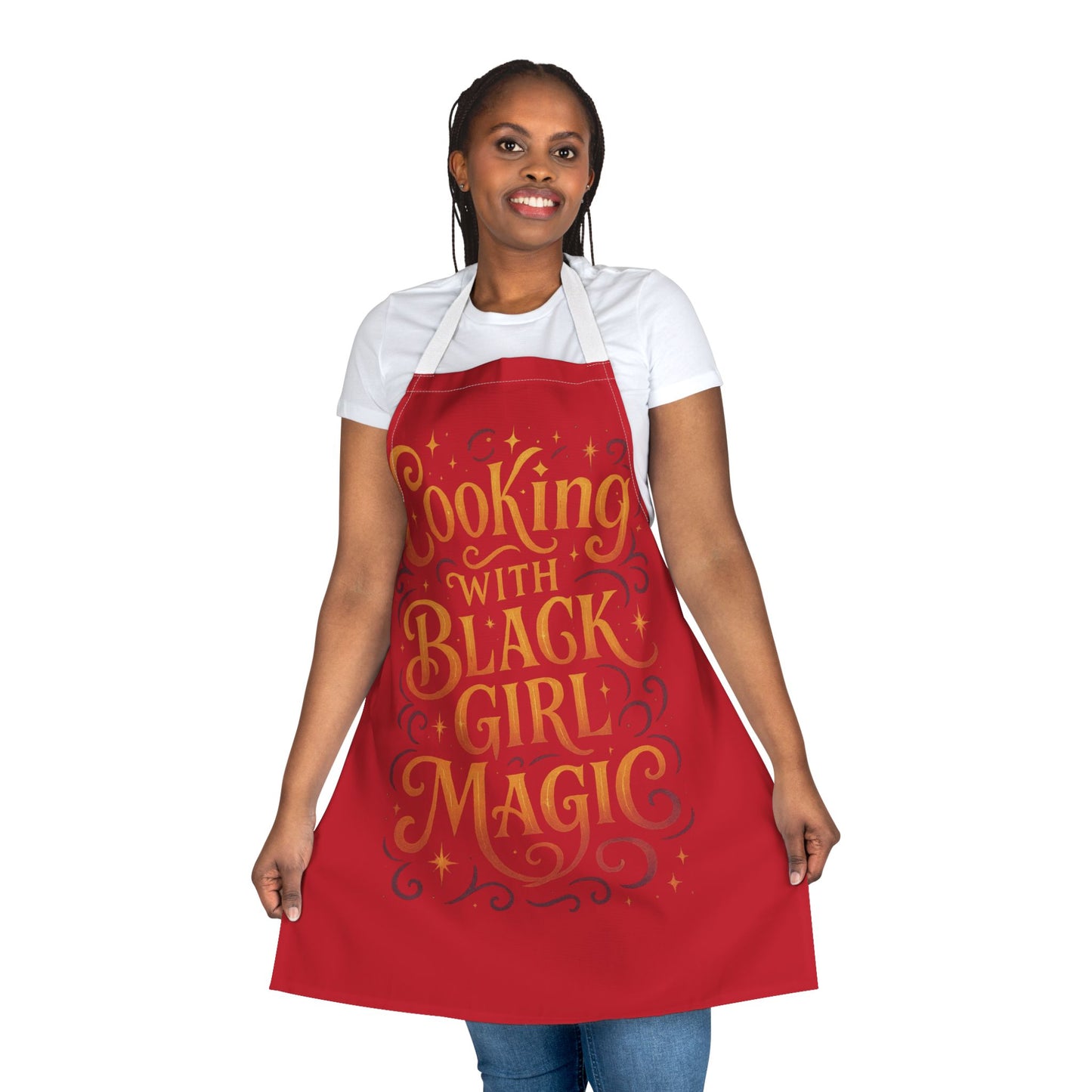 Red Cooking Apron with Black Girl Magic, Fun Kitchen Gift, Cooking Apparel, Chef Gift, Culinary Inspiration