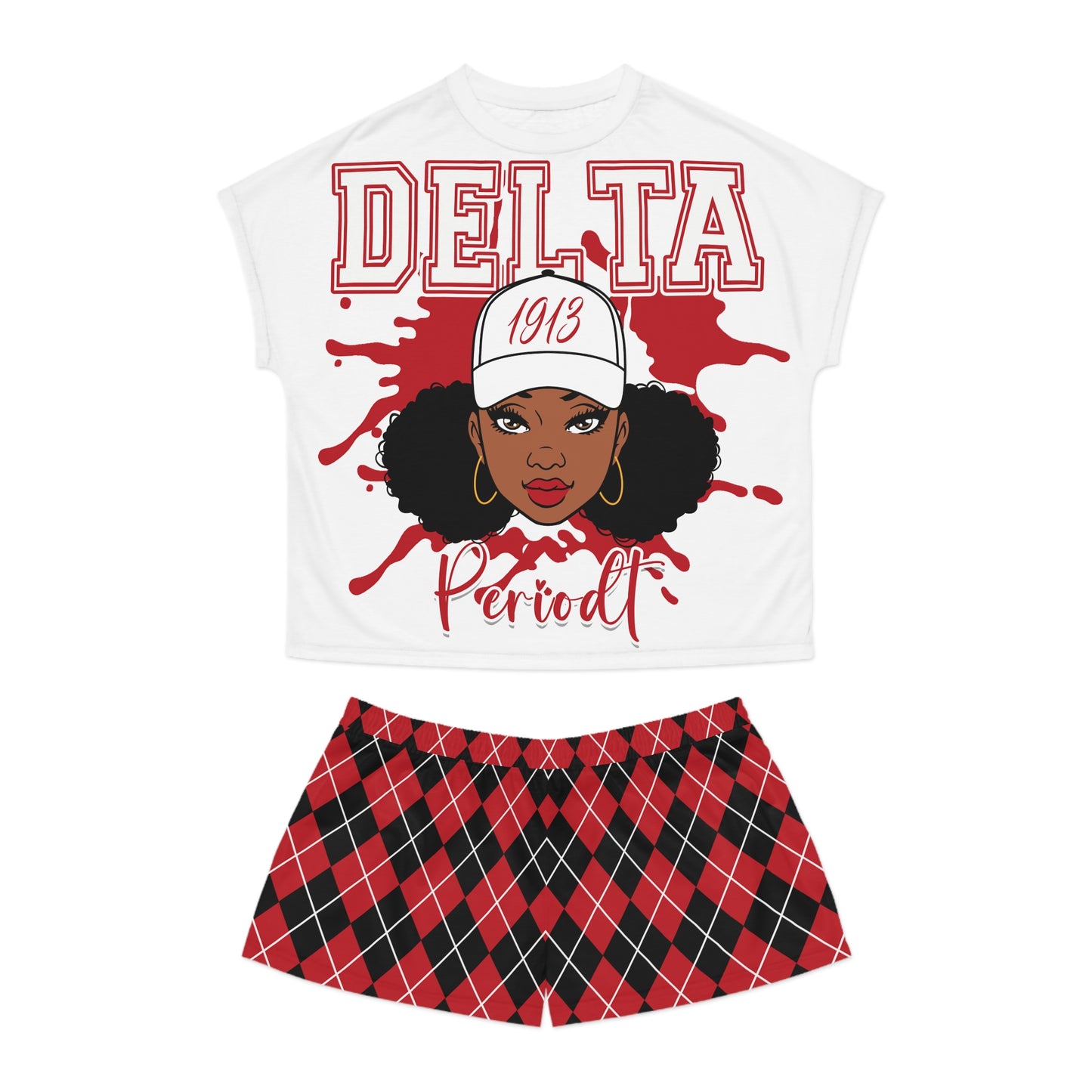 The Redz Sorority Women's Short Pajama Set - Argyle Red and Black Lounge Wear | Comfortable Sleepwear for Sorority Sisters