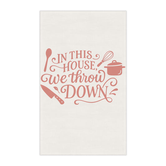 "We Throw Down" Kitchen Tea Towels, Fun Home Decor, Gift for Chefs, Housewarming Present, Cooking Enthusiast, Kitchen Humor
