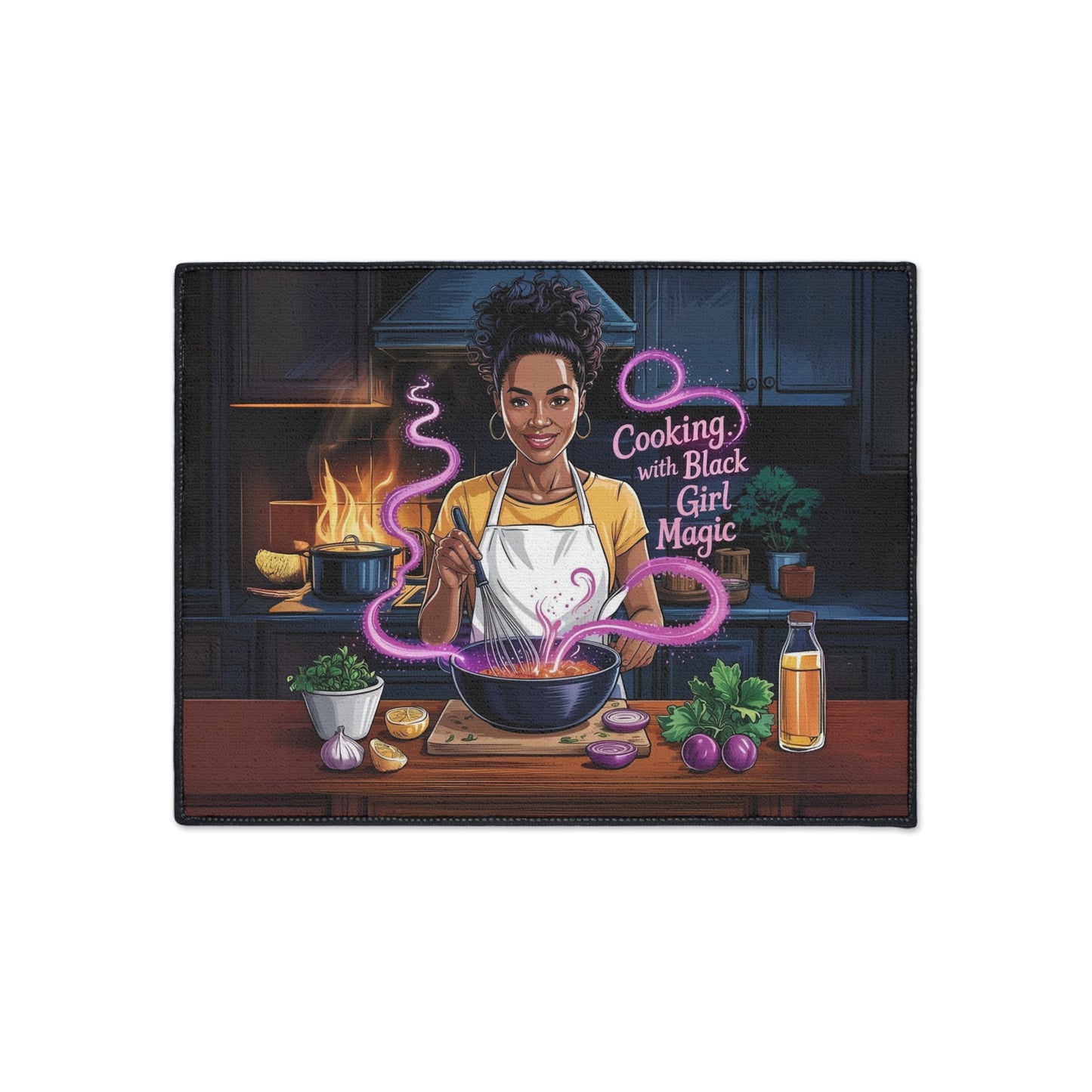 Cooking with Black Girl Magic Floor Mat | Kitchen Decor, Funky Home Mat, Gift for Chefs, Vibrant Cooking Accessory, Black Culture Decor