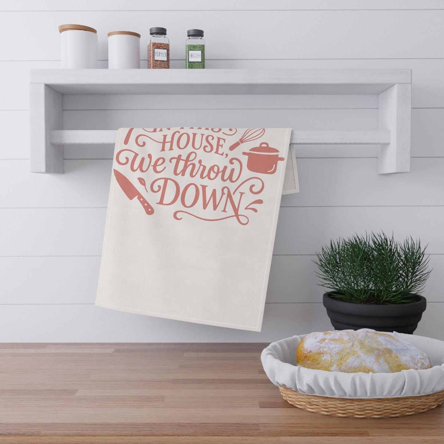 "We Throw Down" Kitchen Tea Towels, Fun Home Decor, Gift for Chefs, Housewarming Present, Cooking Enthusiast, Kitchen Humor
