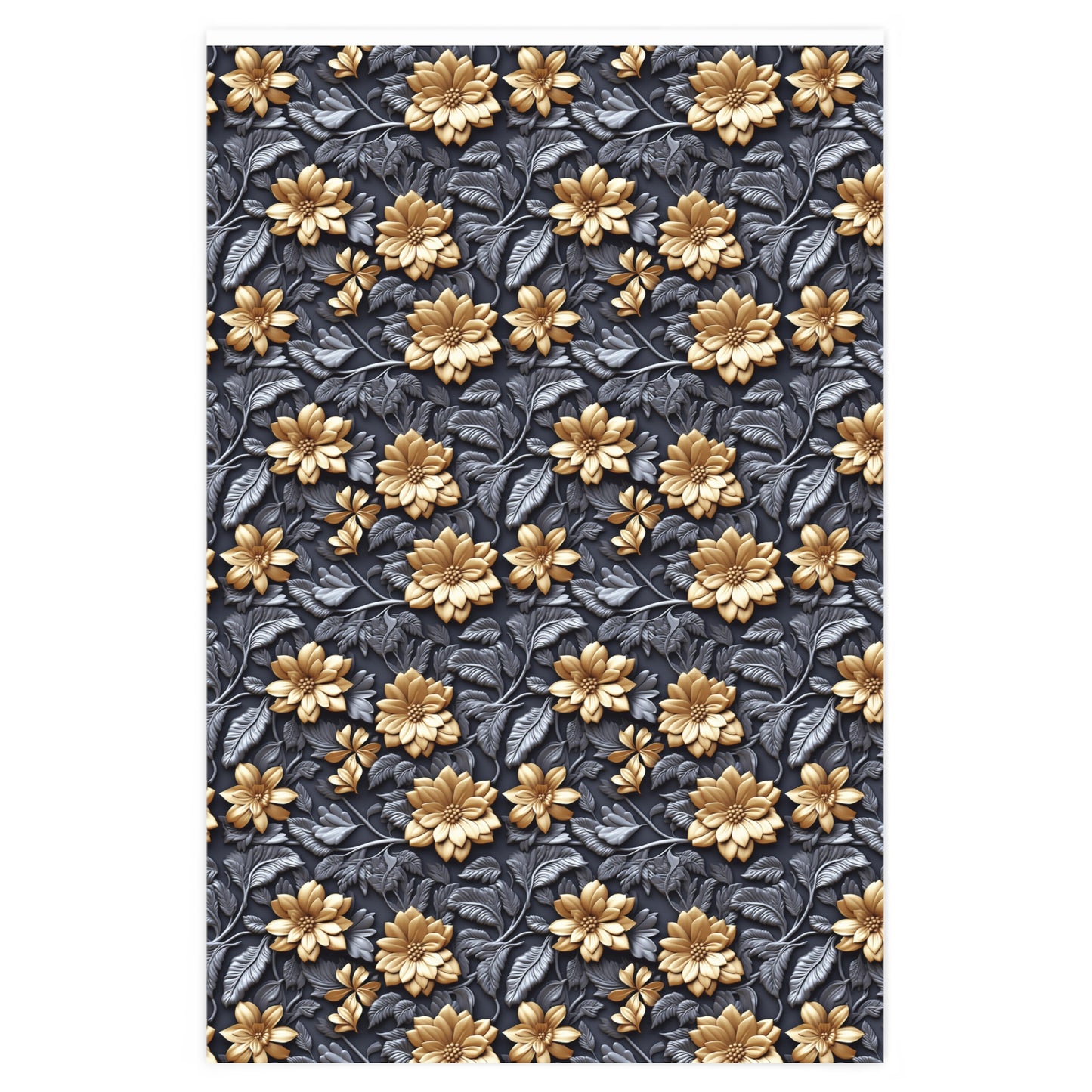 Charcoal and Gold Flower Wrapping Paper