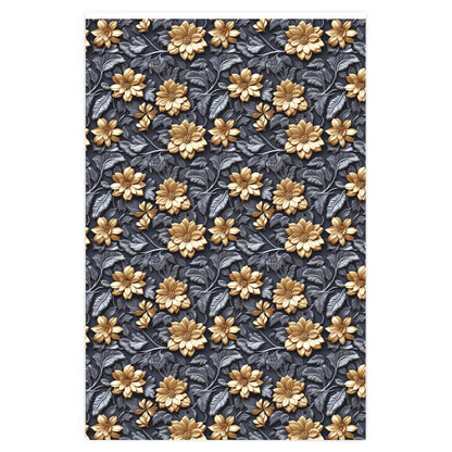 Charcoal and Gold Flower Wrapping Paper