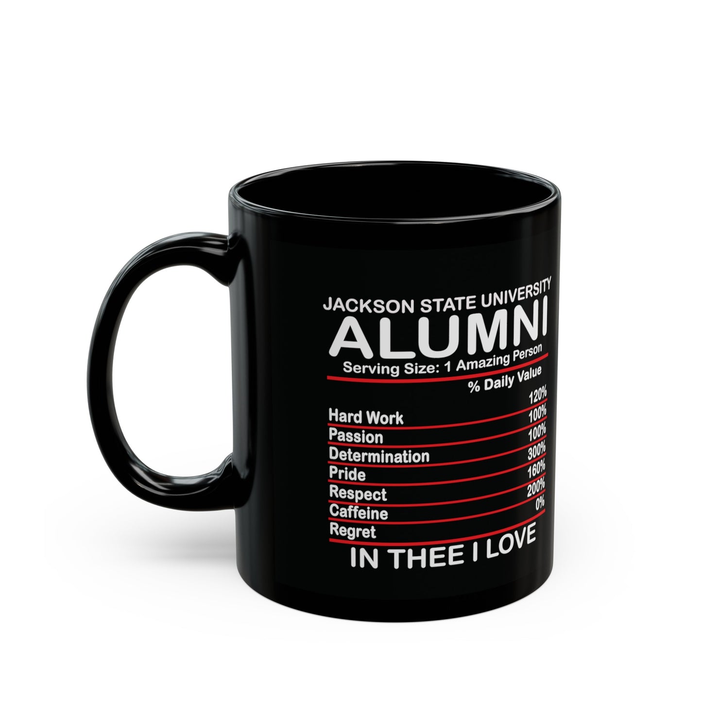 THEE I LOVE Jackson State Alumni HBCU Black Mug (11oz)