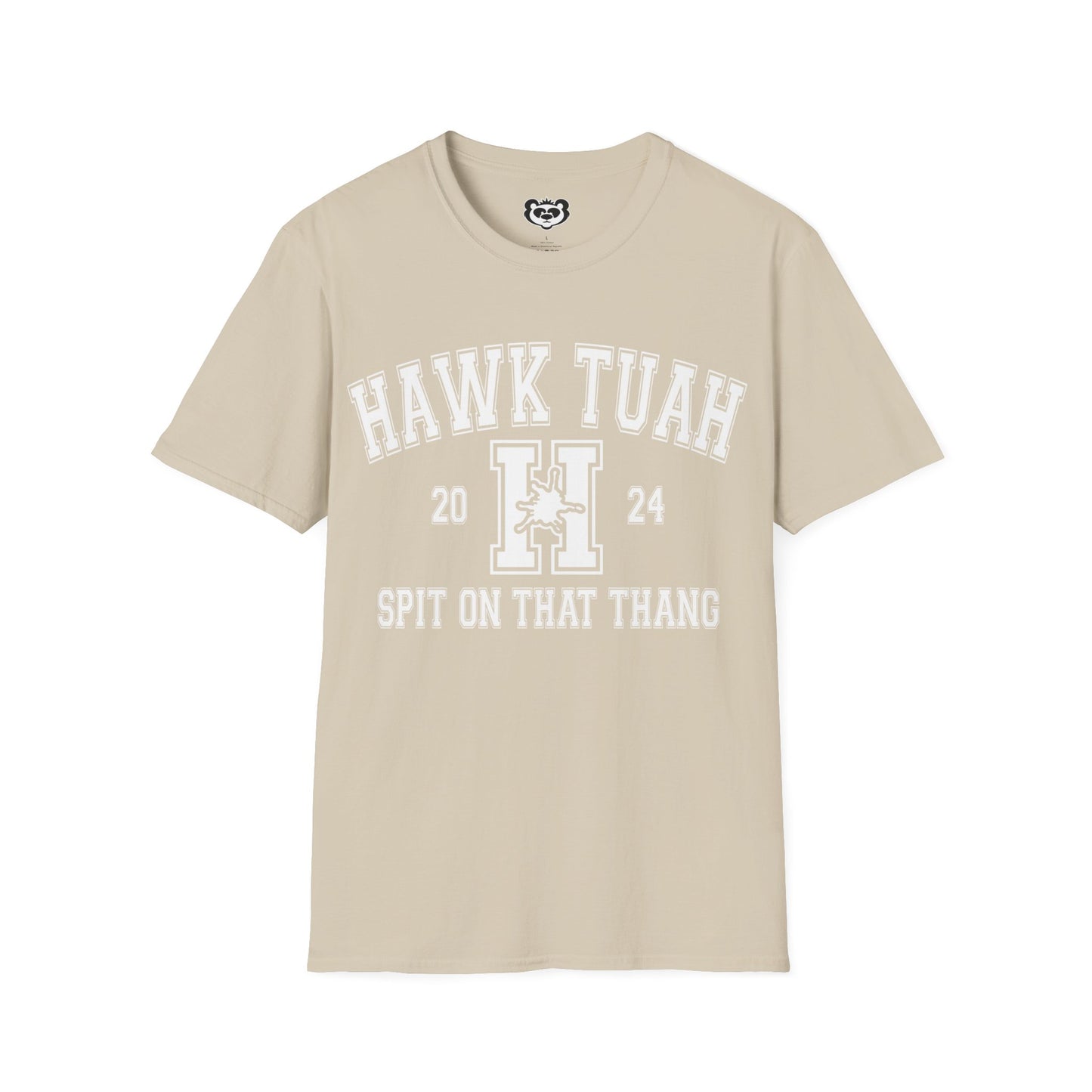 Hawk Tuah Spit on That Thang Funny College Style Unisex Softstyle T-Shirt Gift for Her White Print