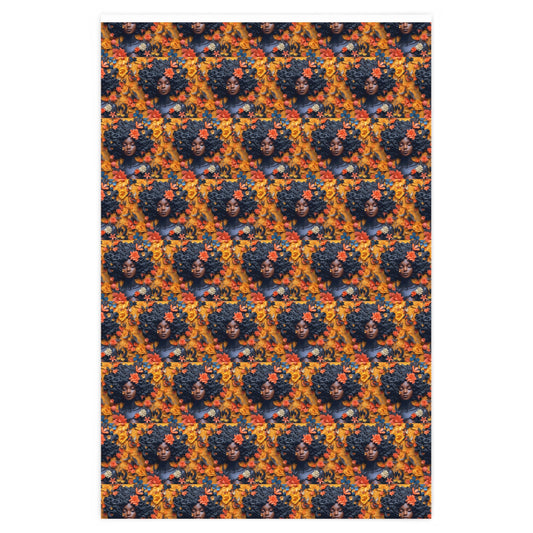 Floral pattern with African American woman Wrapping Paper