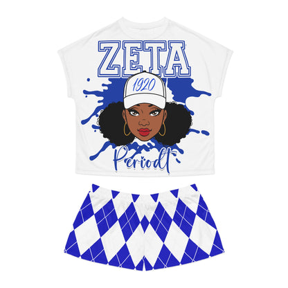 Zeta Sorority Women's Short Pajama Set - Argyle Blue and White Lounge Wear | Comfortable Sleepwear for Sorority Sisters