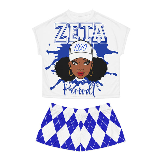 Zeta Sorority Women's Short Pajama Set - Argyle Blue and White Lounge Wear | Comfortable Sleepwear for Sorority Sisters