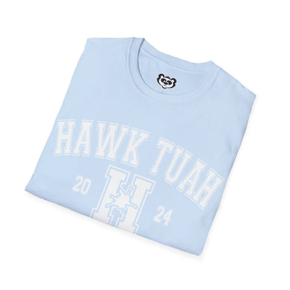 Hawk Tuah Spit on That Thang Funny College Style Unisex Softstyle T-Shirt Gift for Her White Print