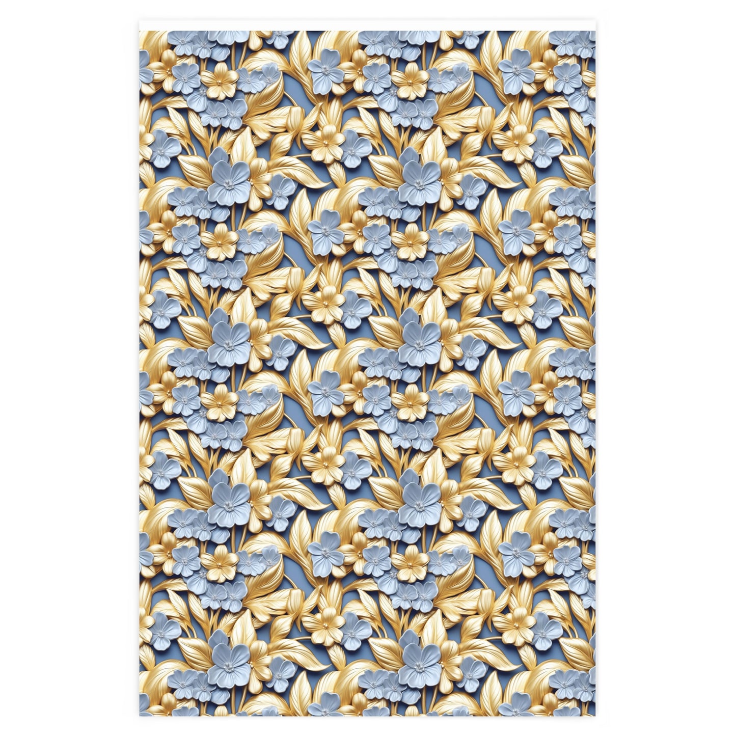 Gold and Blue Flowers Wrapping Paper