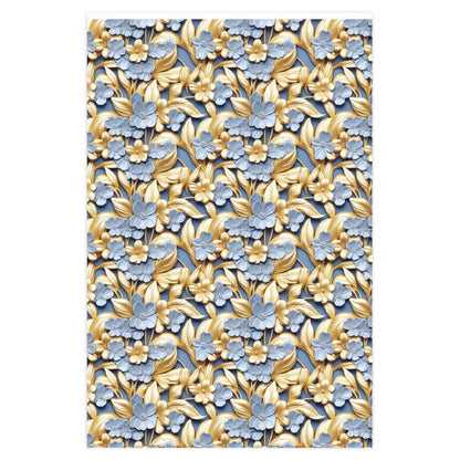 Gold and Blue Flowers Wrapping Paper