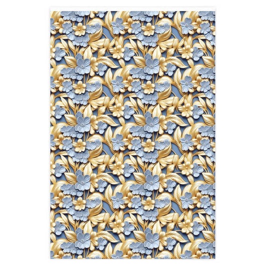 Gold and Blue Flowers Wrapping Paper