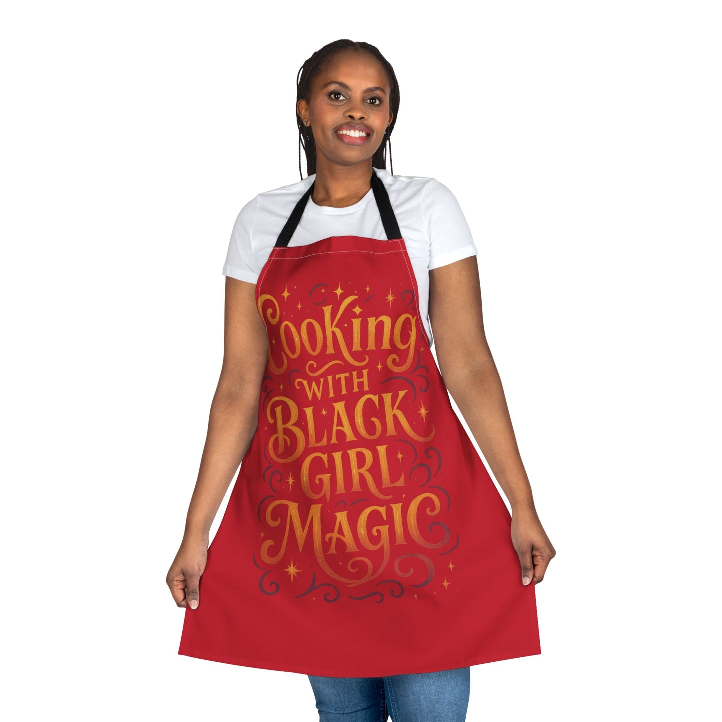 Red Cooking Apron with Black Girl Magic, Fun Kitchen Gift, Cooking Apparel, Chef Gift, Culinary Inspiration