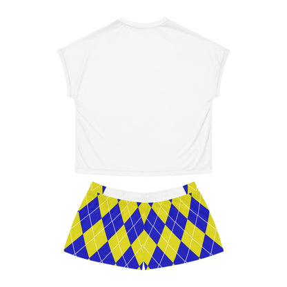 Pretty Poodles Sorority Women's Short Pajama Set - Argyle Royal Blue and Yellow Lounge Wear | Comfortable Sleepwear for Sorority Sisters