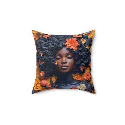 Black Woman in Multi - Colored Floral Pattern Spun Polyester Square Pillow - Art by the Andersons