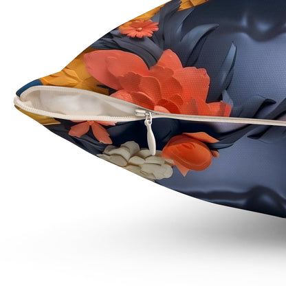 Black Woman in Multi - Colored Floral Pattern Spun Polyester Square Pillow - Art by the Andersons