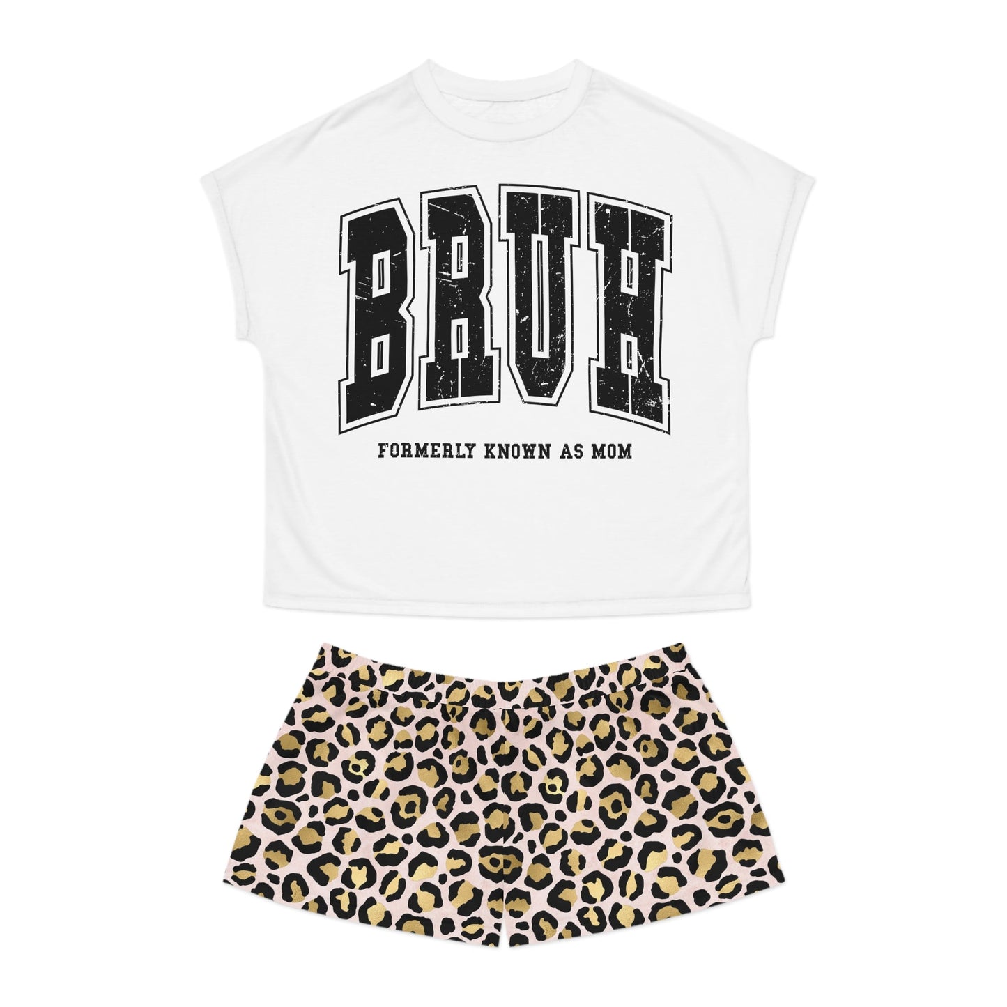 BRUH Formally Known as Mom Women's Short Pajama Set - Cheetah Print Lounge Wear | Comfortable Sleepwear - Art by the Andersons