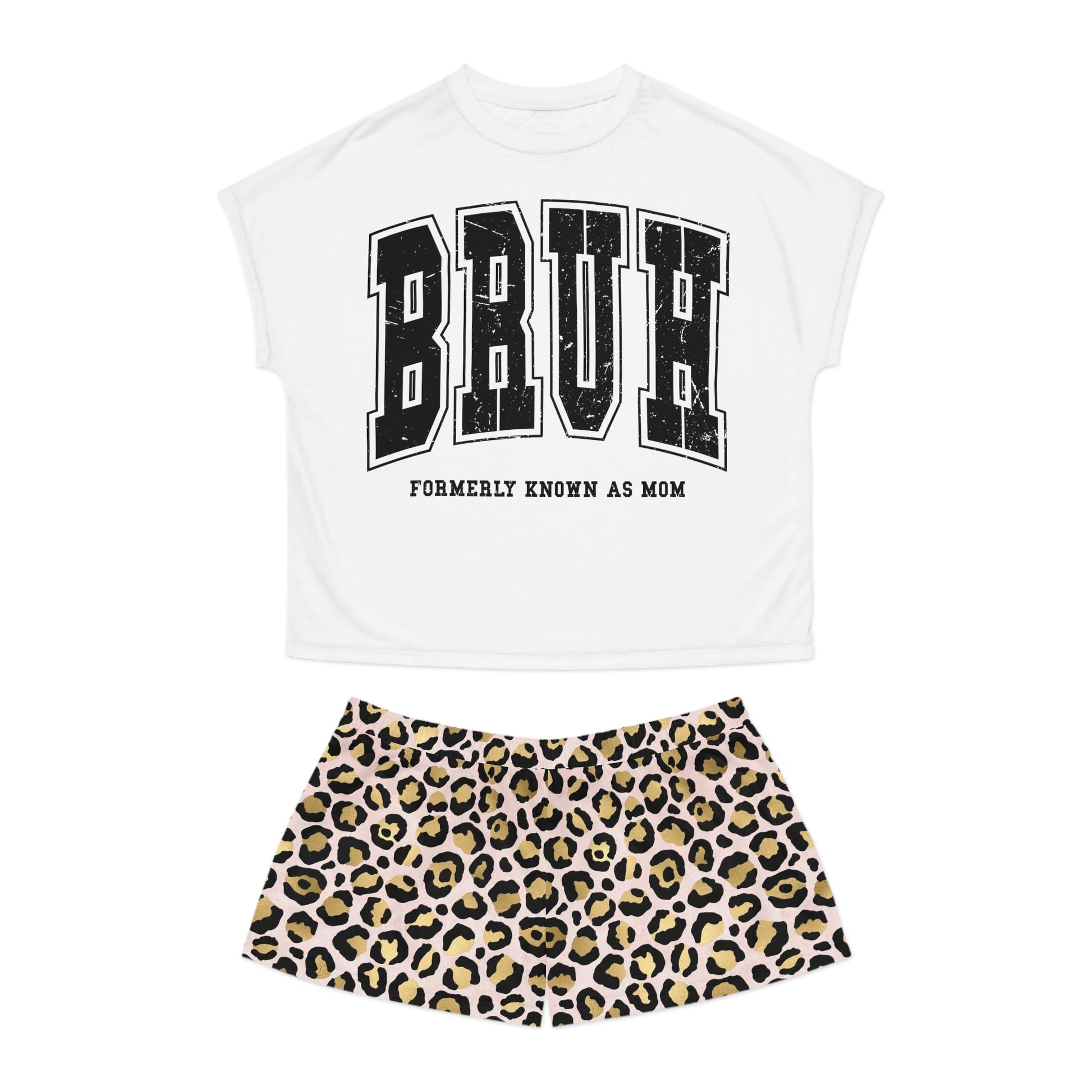 BRUH Formally Known as Mom Women's Short Pajama Set - Cheetah Print Lounge Wear | Comfortable Sleepwear - Art by the Andersons