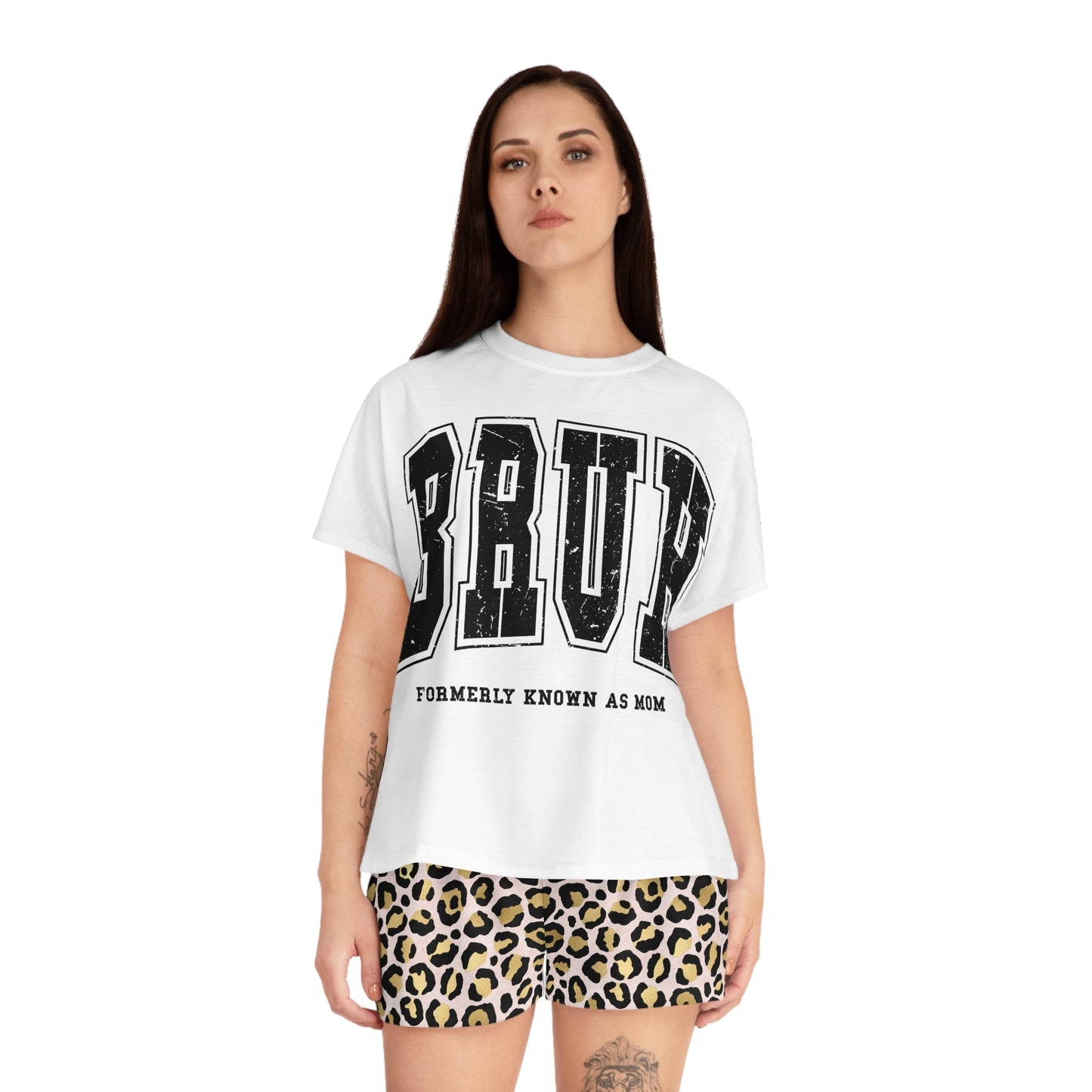 BRUH Formally Known as Mom Women's Short Pajama Set - Cheetah Print Lounge Wear | Comfortable Sleepwear - Art by the Andersons